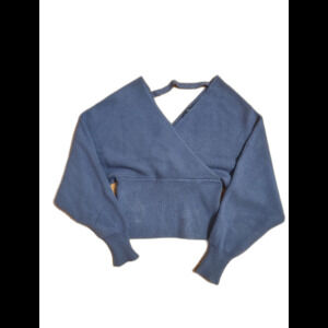 Love Tree Sweater Women S Small Blue Crop Ribbed V Neck Surplice Pullover